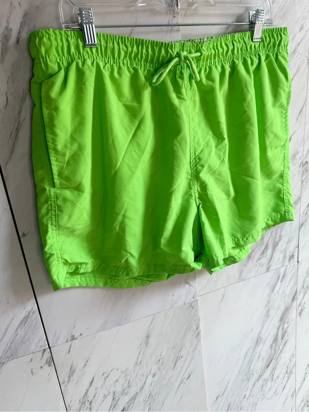 Primark Neon Lime Green Drawstring Elastic Waist Stretch Swim Shorts Size Large